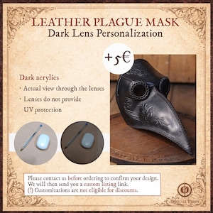 Leder Pestdoktor Maske gravierte Ledermaske Pestmaske Gothic Steampunk Kostüm Larp dunkle Linse Maske Dekor Renaissance Messe Maske Bild 9