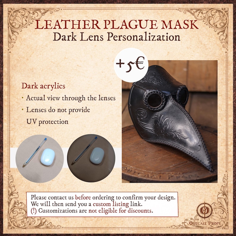 Leder Pestdoktor Maske gravierte Ledermaske Pestmaske Gothic Steampunk Kostüm Larp dunkle Linse Maske Dekor Renaissance Messe Maske Bild 9
