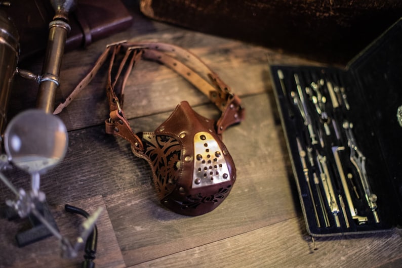 Leather face mask Steampunk Mask leather diesel punk wasteland burning man respirator Dystopian armor larp image 6