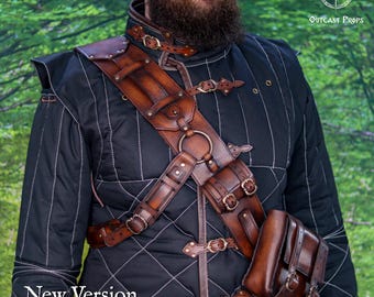 Ursine Armor Leather Baldric Witcher Inspired Bear School Gear Leather Bandolier for LARP Cosplay Handmade Adjustable Harness