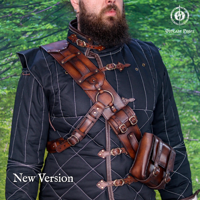 Ursine Armor Leather Baldric Witcher Inspired Bear School Gear Leather Bandolier for LARP Cosplay Handmade Adjustable Harness