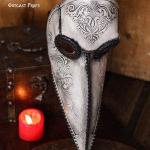 Leder Pestdoktor Maske gravierte Ledermaske Pestmaske Gothic Steampunk Kostüm Larp dunkle Linse Maske Dekor Renaissance Messe Maske White