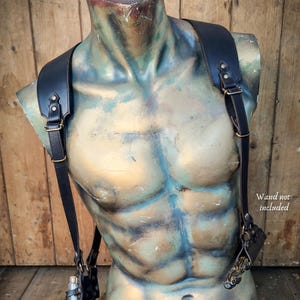Magic Wand shoulder Holster made of full-grain leather with potions for wizards and witches. Auror Cosplay and LARP