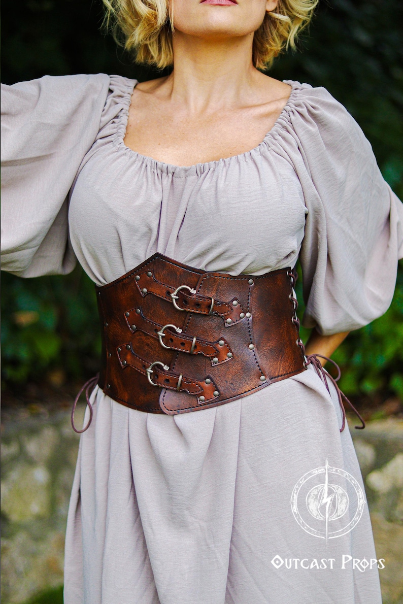 Leather Corset underbust - Steampunk larp burning man armor Witch. Brown Waist Cincher. Renfair underbust. Alchemist corset
