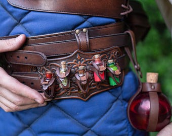 Leather Potion Bottle Holder For Larp Alchemist Belt Ren Faire Apothecary Prop Witcher Cosplay Gear Steampunk Fantasy Roleplay Accessories