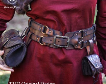 Äventyrare Läderbälte för LARP Piratbälte Alkemistbälte Medeltida Bälte Fantasy Steampunk Brett Läderbälte Justerbart Bälte