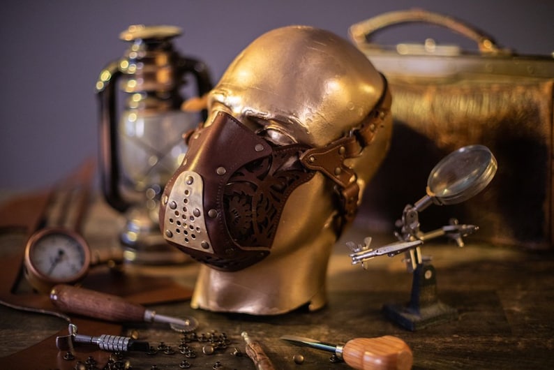 Leather face mask Steampunk Mask leather diesel punk wasteland burning man respirator Dystopian armor larp