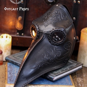 Plague Doctor Mask with Floral Engraved Leather - Steampunk Gothic Costume Accessory for LARP & Cosplay