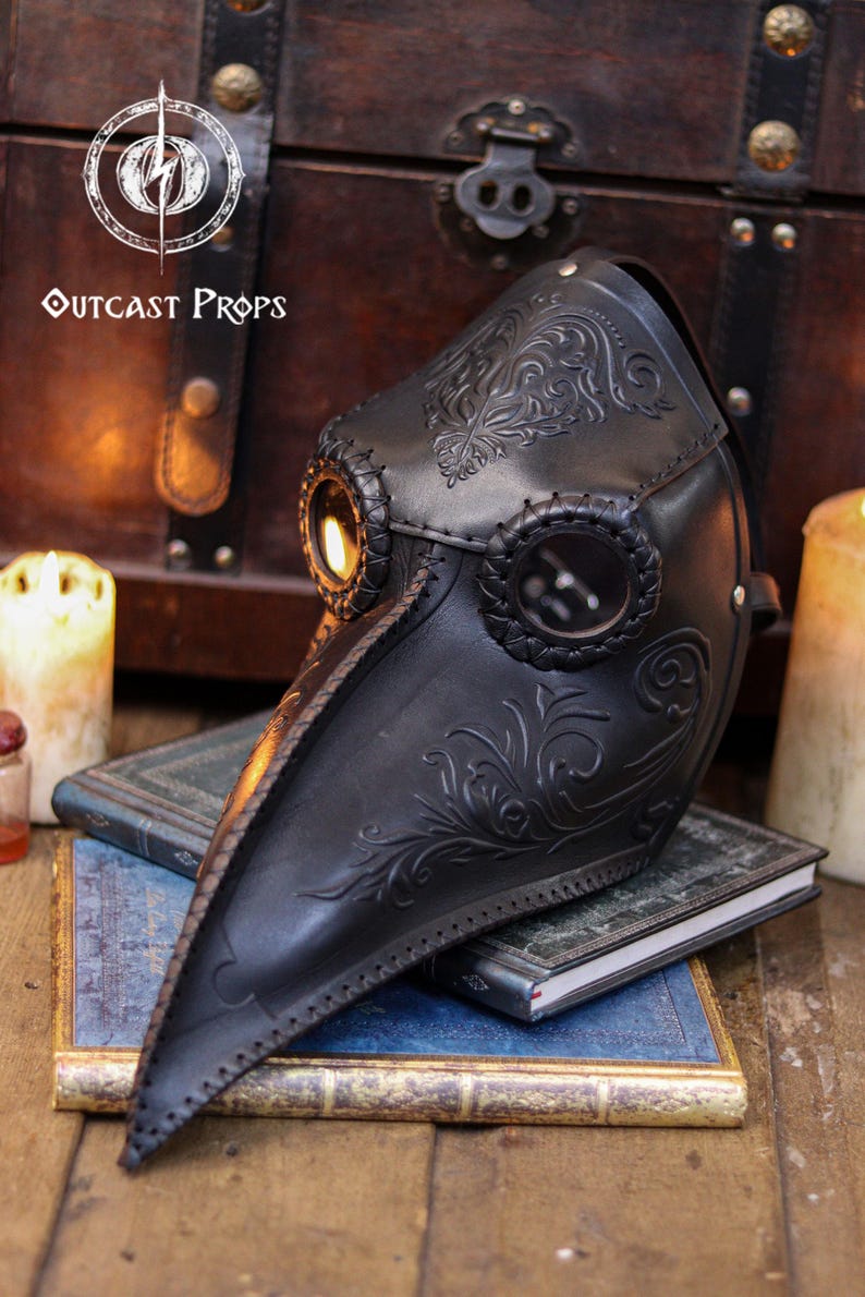 Plague Doctor Mask with Floral Engraved Leather - Steampunk Gothic Costume Accessory for LARP & Cosplay