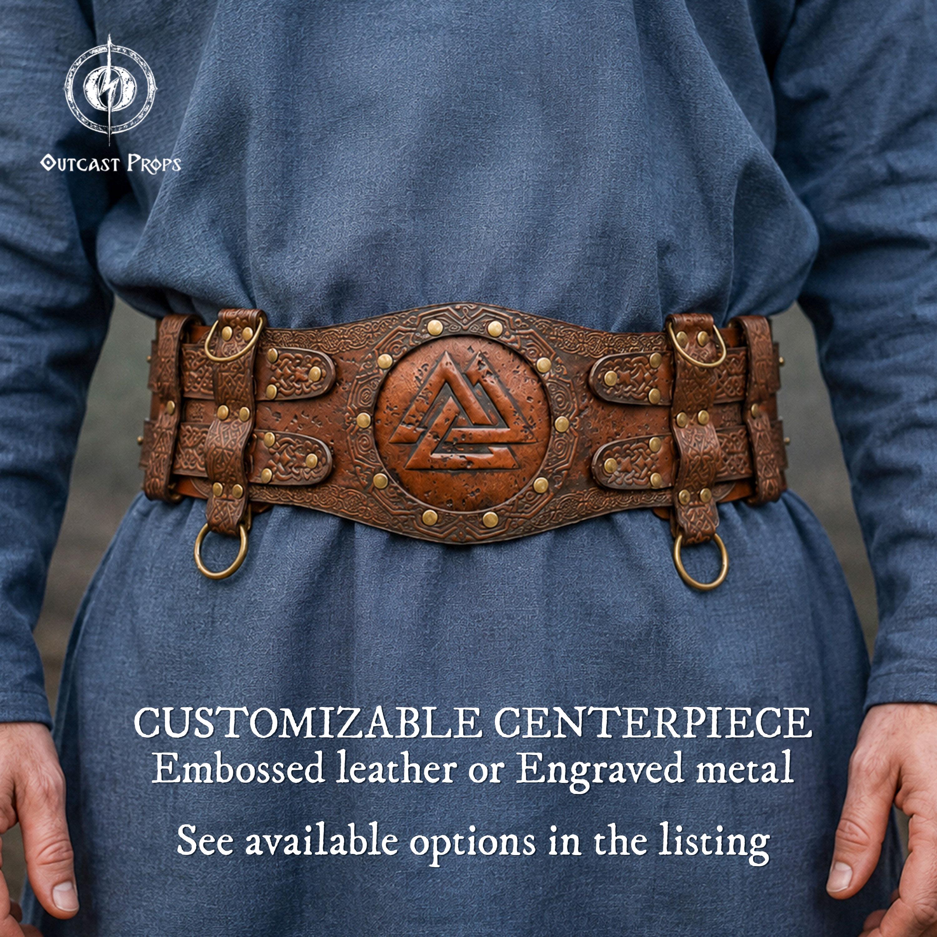 Leather Viking Wide Belt Valknut Custom Centerpiece Medieval LARP