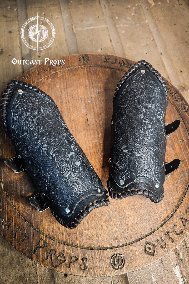 Viking Leather Bracer for LARP Armour Cosplay Renaissance Fair Gift Tooled Norse Armor Celtic Knot Vambrace for Men or Women Costume Armor