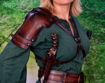 Leather Shoulder Pauldron Harness LARP Dagger Harness Medieval Shoulder Armor Ambidextrous Leather X Harness