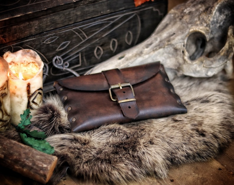 Leather plain hip bag, belt bag for larp, medieval purse steampunk, cosplay or fantasy costume. Wide Viking, celtic, elven or dwarf bag image 1