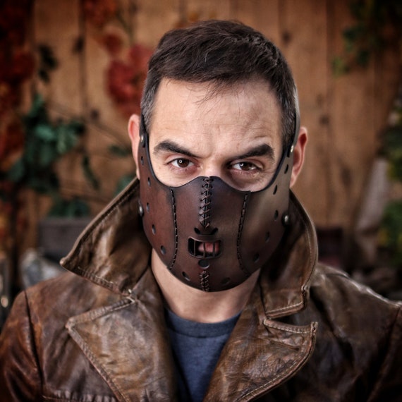 Hannibal Lecter Leather Face Mask ready for use with disposable face masks, great accessory for cosplay costume or larp