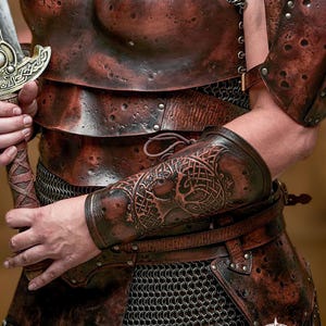 Yggdrasil Viking leather bracer world tree vambrace for larps cosplay yule high-quality full-grain vegetable tanned leather embossed armor