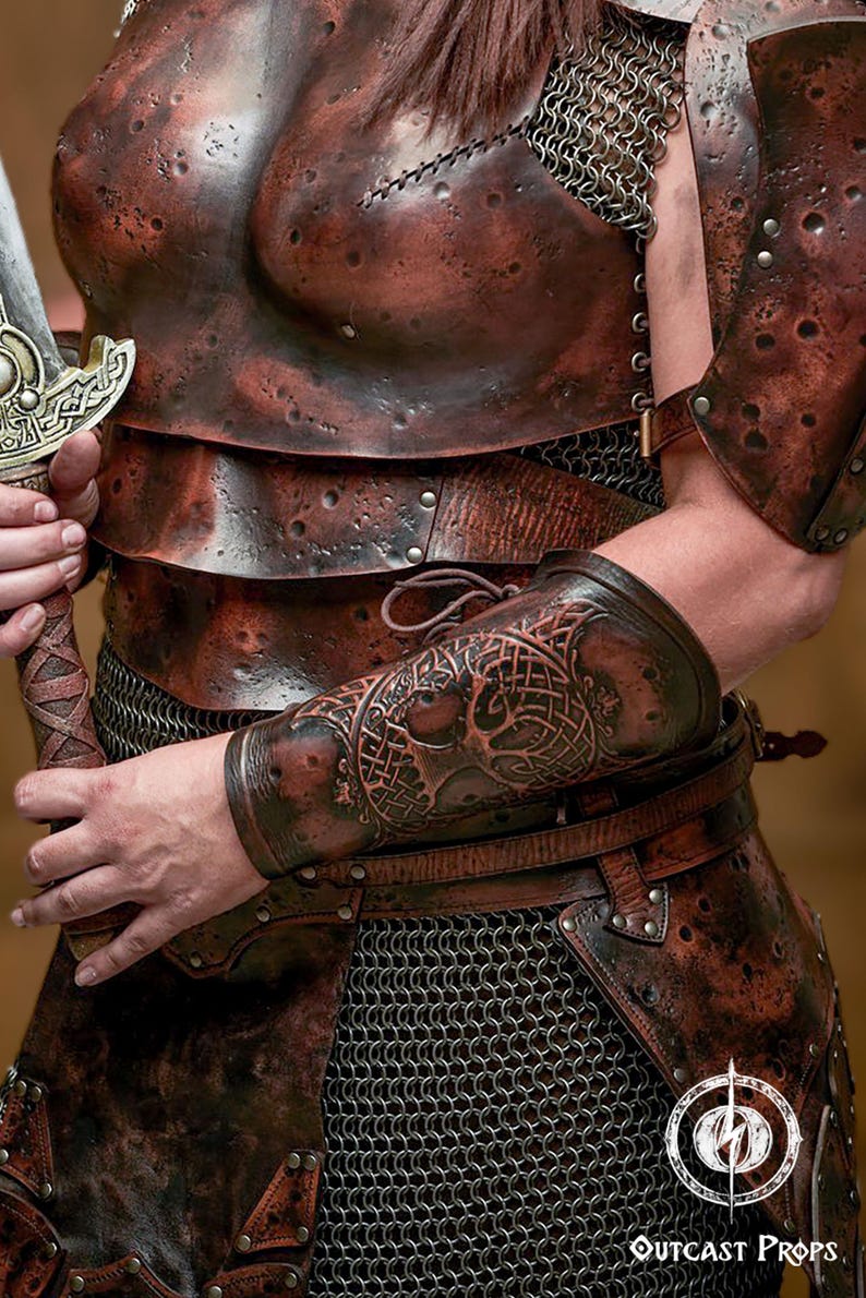 Yggdrasil Viking leather bracer world tree vambrace for larps cosplay yule high-quality full-grain vegetable tanned leather embossed armor