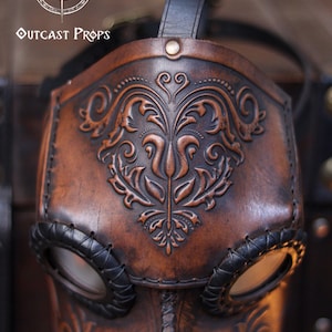 Plague Doctor Mask with Floral Engraved Leather - Steampunk Gothic Costume Accessory for LARP & Cosplay