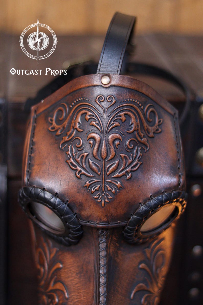 Plague Doctor Mask with Floral Engraved Leather - Steampunk Gothic Costume Accessory for LARP & Cosplay