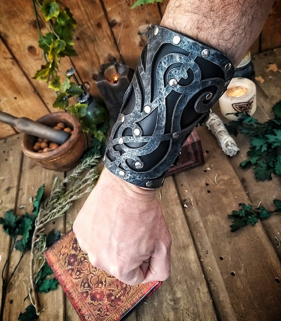 Dark Wizard Bracer for Larp Costume and Wizardry Cosplay Leather