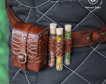 Leather Potion Vial Holder Witcher Cosplay Belt Accessory Medieval LARP Alchemist Gear Renaissance Faire Triple Bottle Holster For Roleplay