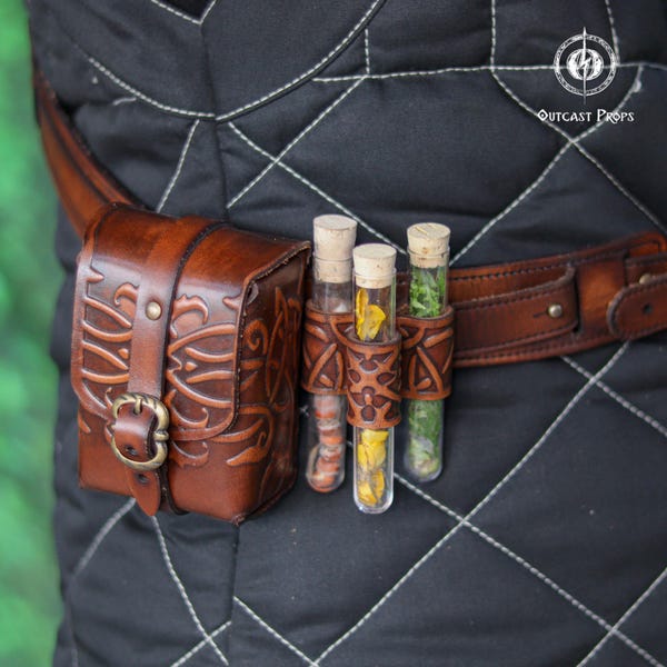 Porte-fiole de potion en cuir Witcher accessoire de ceinture Cosplay GN médiéval équipement d'alchimiste Renaissance Faire étui triple bouteille pour jeu de rôle