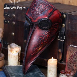 Plague Doctor Mask with Floral Engraved Leather - Steampunk Gothic Costume Accessory for LARP & Cosplay