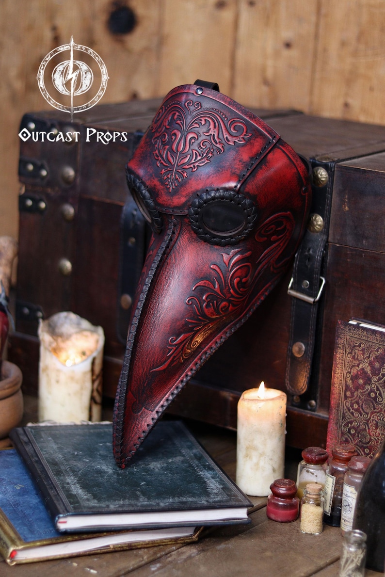 Plague Doctor Mask with Floral Engraved Leather - Steampunk Gothic Costume Accessory for LARP & Cosplay