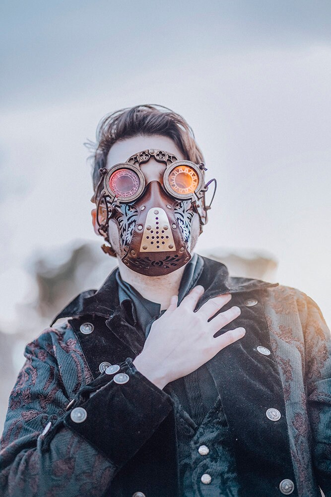 レザーフェイスマスク スチームパンクマスク レザー ディーゼルパンク