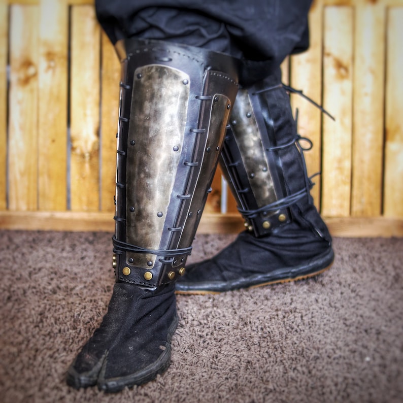 Samurai Iron Greaves Leather Shin Guards Larp or Cosplay Etsy