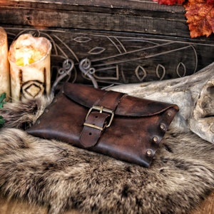 Leather plain hip bag, belt bag for larp, medieval purse steampunk, cosplay or fantasy costume. Wide Viking, celtic, elven or dwarf bag image 7