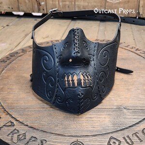 Death Wizard Leather Mask M1 Handcrafted Mask for Dark mages witches and powerful sorcerers with Intricate Details and Metallic Finish Black