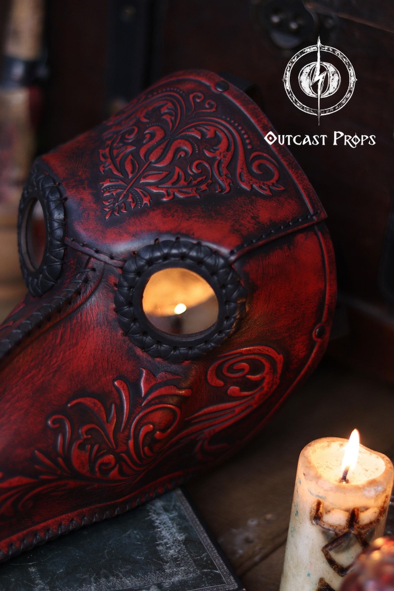 Plague Doctor Mask with Floral Engraved Leather - Steampunk Gothic Costume Accessory for LARP & Cosplay