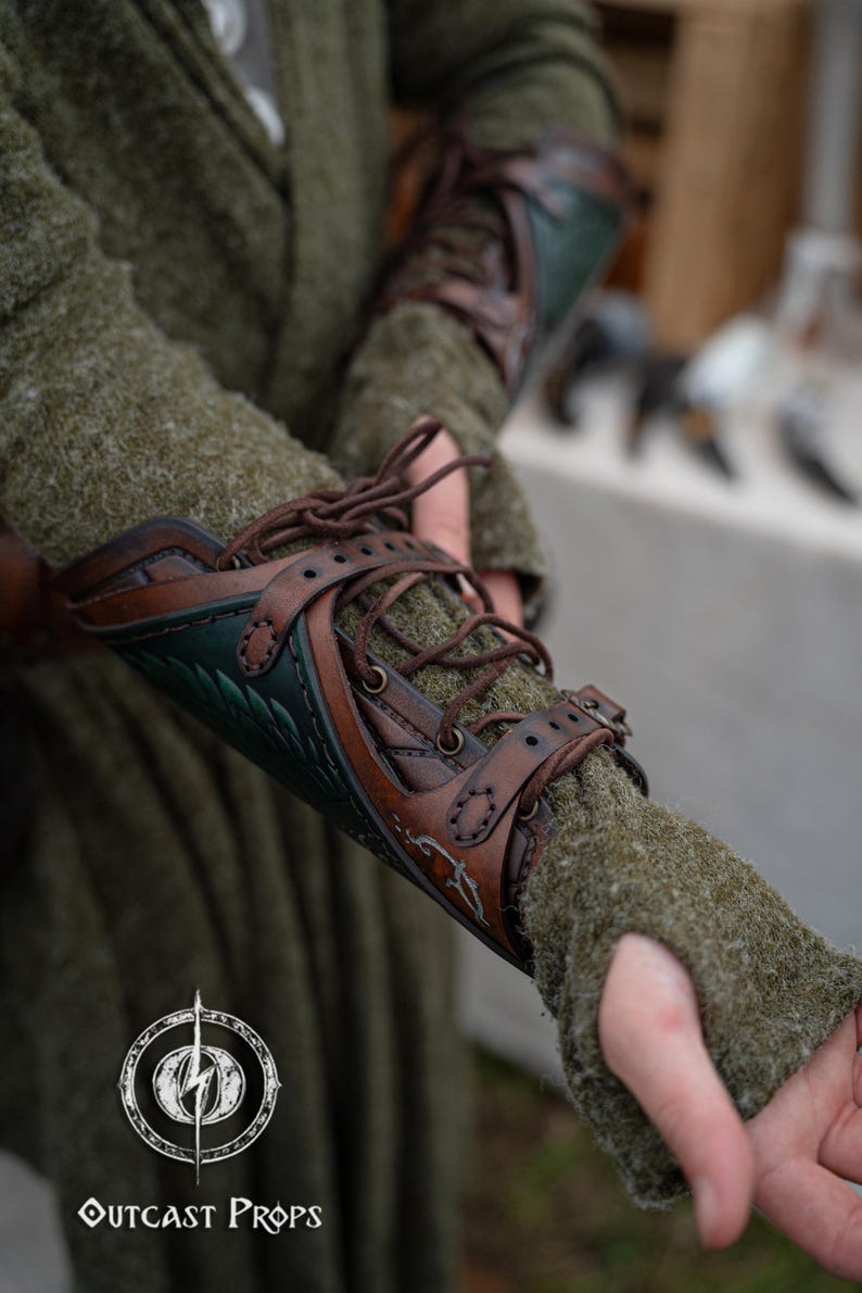 White tree leather bracers fantasy ranger armor LARP bracers medieval cosplay accessory elven warrior costume gear embossed vambraces