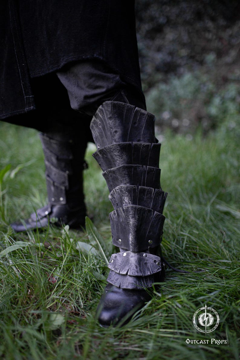 Leather Greaves Viking Greaves Dragon Scale Leather Leg Armor Shin Guards Larp Armor Viking Armor Witcher Armor Fantasy Armor image 2
