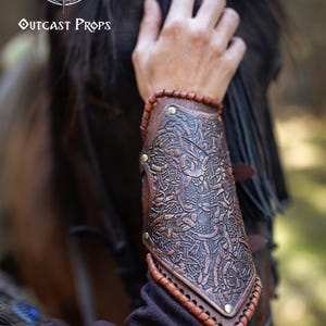 Viking Leather Bracers with Norse Knot Engraving for LARP Cosplay Medieval Fantasy Roleplay Handmade Armor Custom Gear for Men or Women