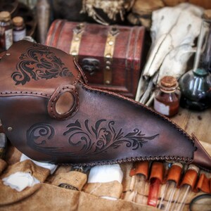 Plague Doctor Mask Long Nose Bird Mask with Floral engravings Steampunk costume full-grain leather LARP medieval assassin alchemist cosplay image 8