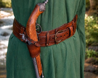 Leather Flintlock Holster Sword Frog Small Pirate Pistol Holder LARP Sword Belt Holder Medieval Cosplay Privateer Musketeer Costume Gear