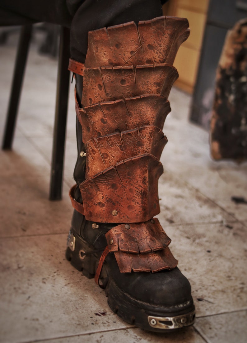 Dragon Scale Greaves for Viking Leg Armor for LARP Wasteland Cosplay Barbarian Shin Guards Fantasy Warrior Costume Post Apocalyptic Leg Gear