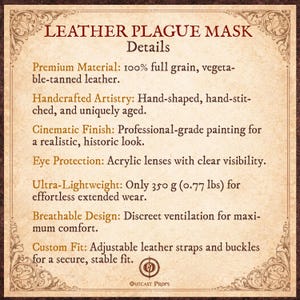 Leder Pestdoktor Maske gravierte Ledermaske Pestmaske Gothic Steampunk Kostüm Larp dunkle Linse Maske Dekor Renaissance Messe Maske Bild 7