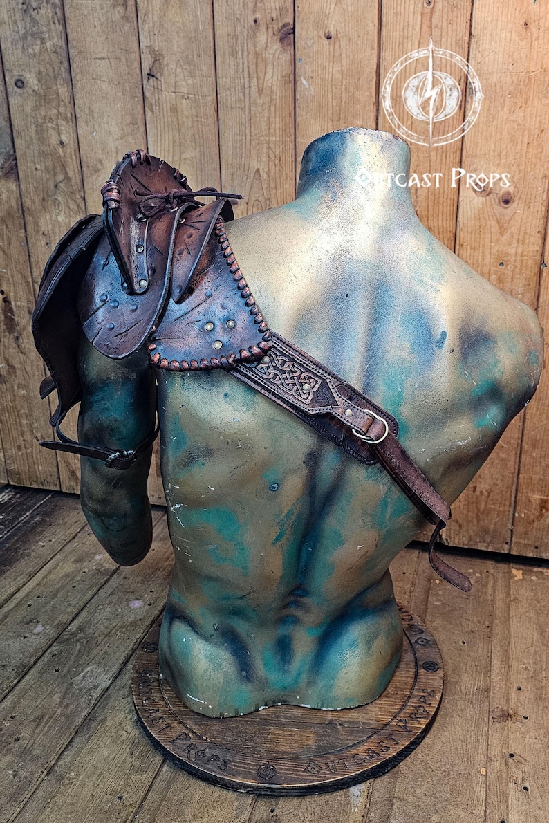Leather Shoulder Armor for LARP Cosplay or Renaissance Fair Viking Pauldron Celtic Details Fantasy Warrior Costume Barbarian Shoulder Pad