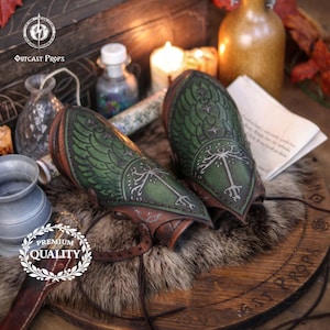 Gondor inspired bracers | Fantasy LARP, cosplay, medieval armor, ranger accessory - handmade of High quality Leather and beautifully aged. Aragorn, Boromir, Faramir. LOTR leather bracers. White tree leather bracers fantasy ranger armor LARP bracers medieval cosplay accessory elven warrior costume gear embossed vambraces