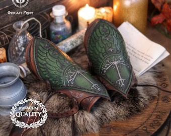 White Tree Leather Bracers Medieval Armor Ranger Cosplay Costume Warrior Vambrace Larp Gear Viking Leather Armor Guard Forest Ranger