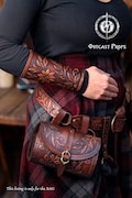 Floral Medieval Leather Hip Bag Pouch Embossed and weathered in a vintage style, for faires, cosplay, fantasy or steampunk costume product logo