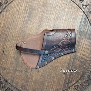 Ornated Leather Pepperbox Holster for LARP Pirate Musketeer Renaissance Fair Costume Cosplay Steampunk Belt Accessory