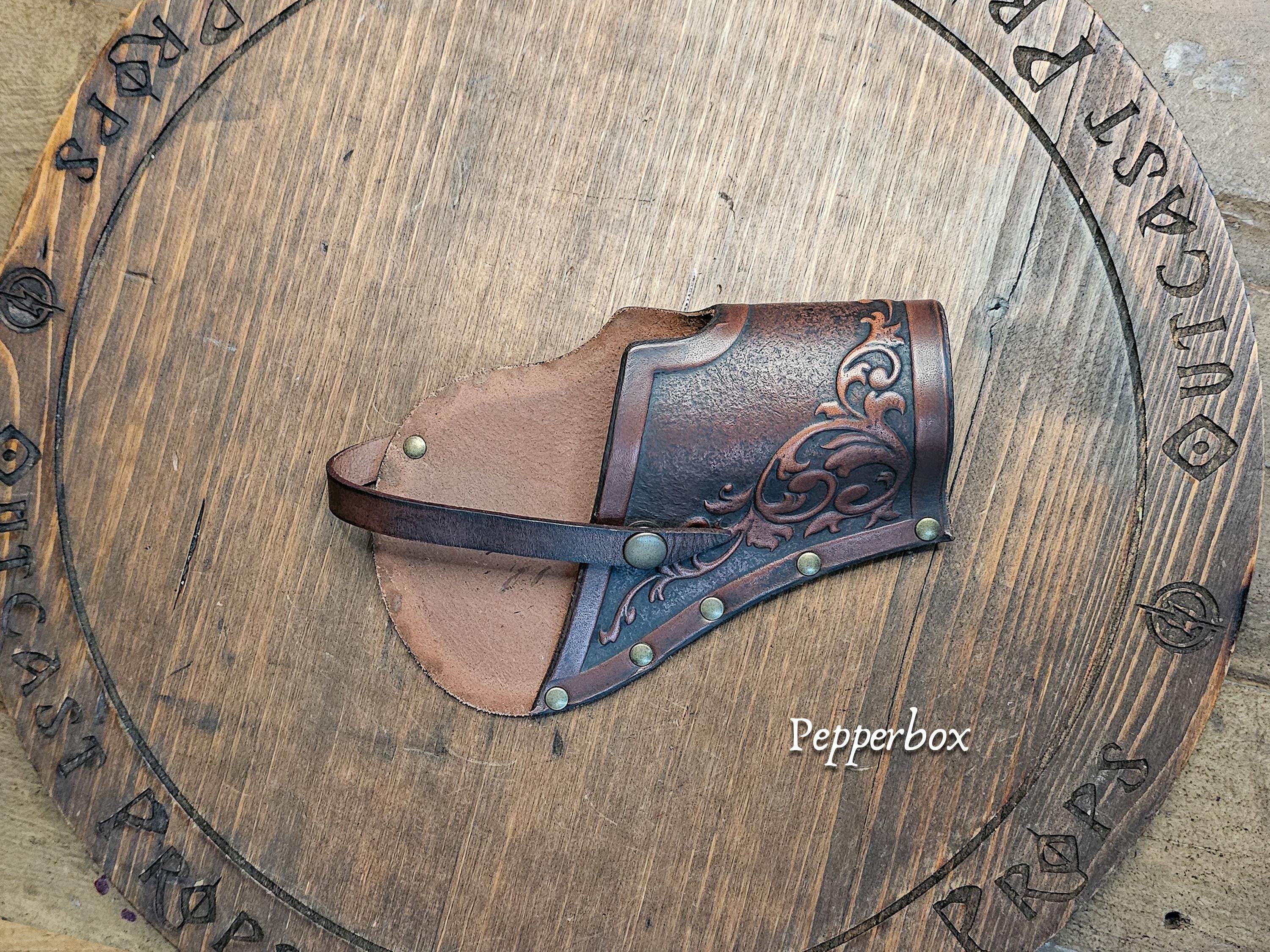 Ornated Leather Pepperbox Holster for LARP Pirate Musketeer