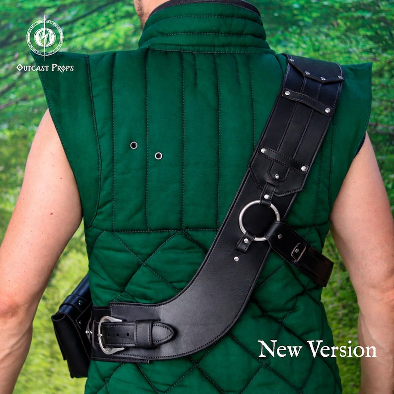Ursine rustning läder Baldric Witcher inspirerad björn skolutrustning läderbandolier för LARP Cosplay handgjord justerbar sele bild 4