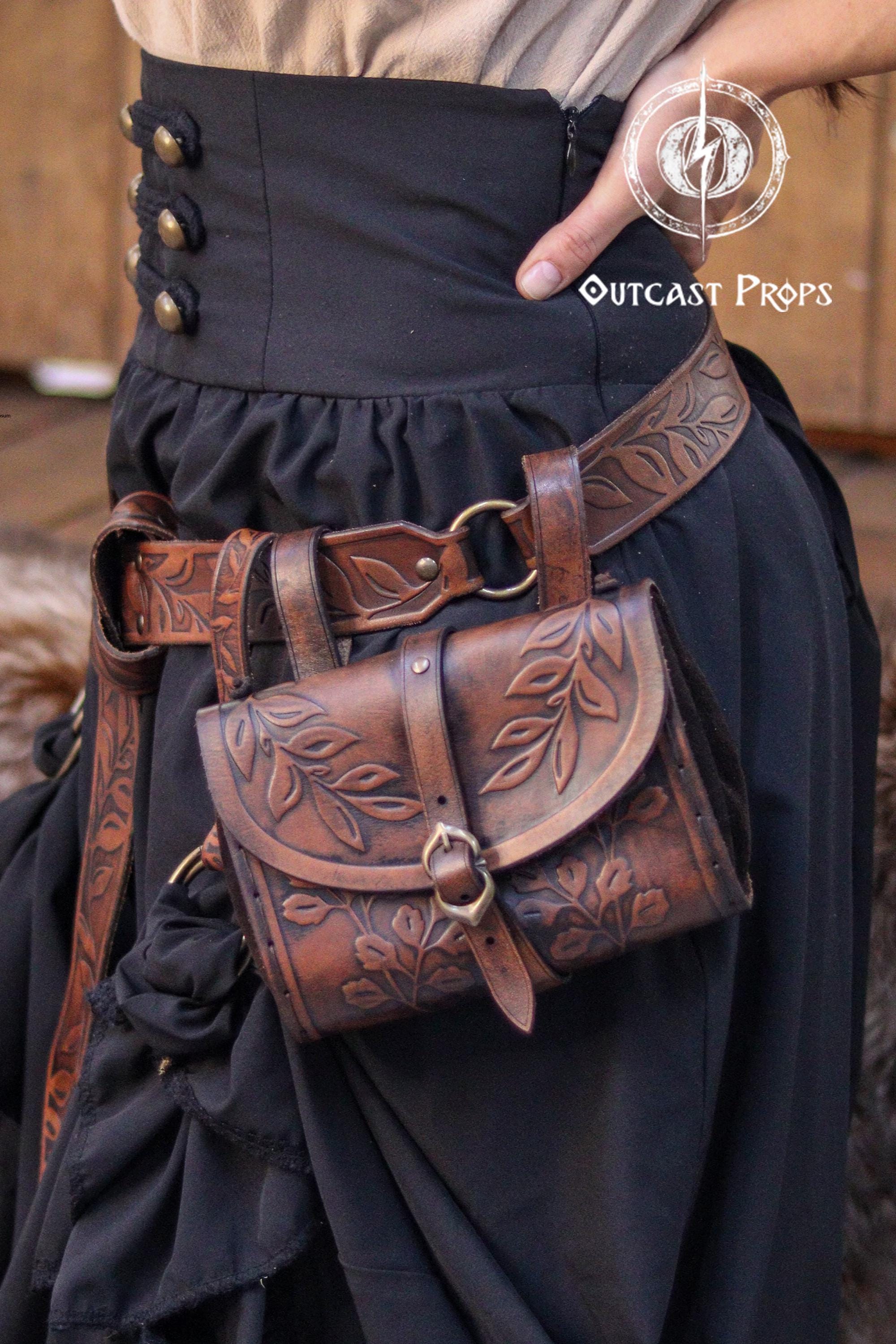 Floral Medieval Leather Hip Bag Pouch Embossed and Weathered Floral Medieval Leather Hip Bag Pouch Embossed and Weathered
