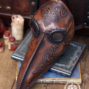 Plague Doctor Mask with Floral Engraved Leather - Steampunk Gothic Costume Accessory for LARP & Cosplay