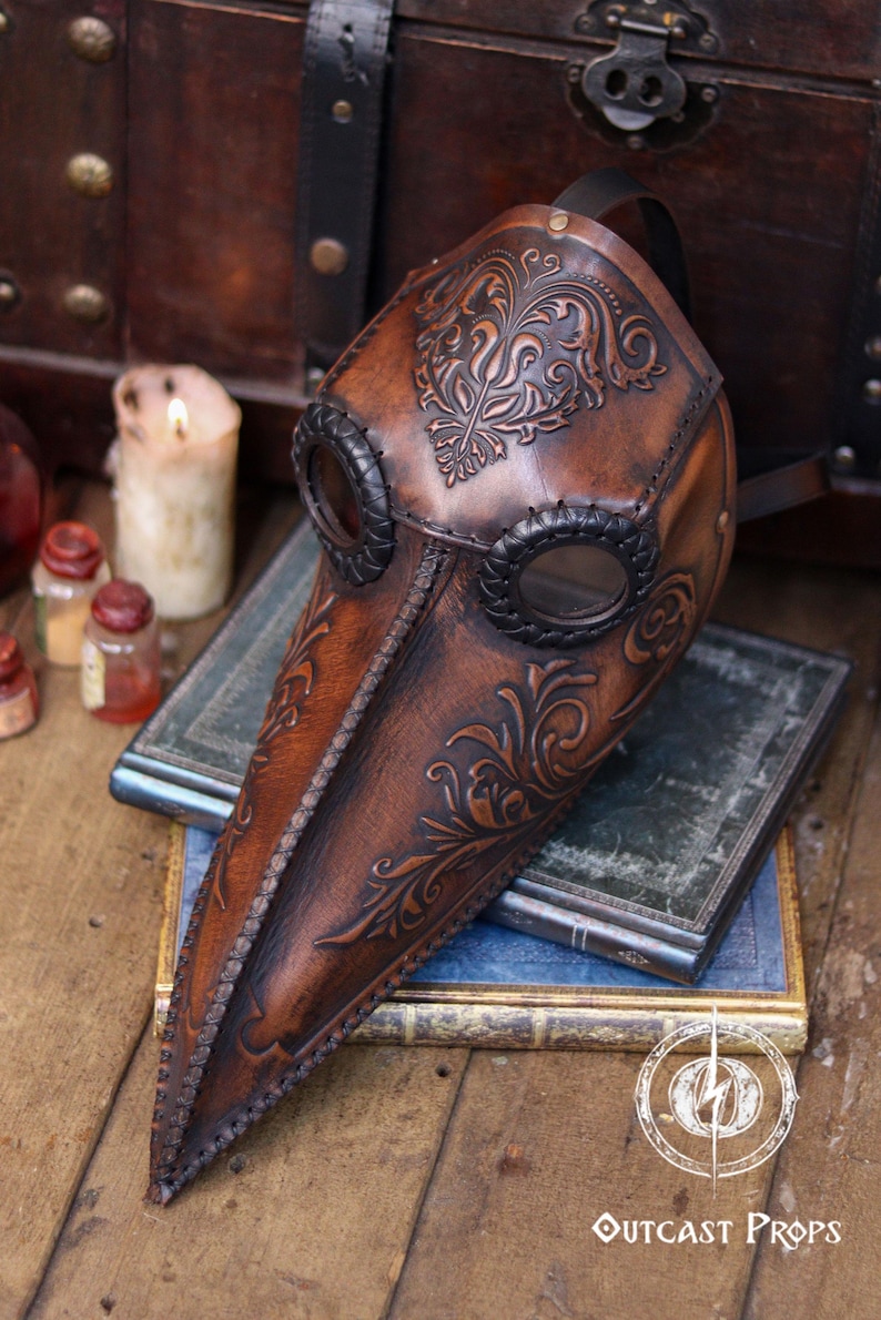 Plague Doctor Mask with Floral Engraved Leather - Steampunk Gothic Costume Accessory for LARP & Cosplay