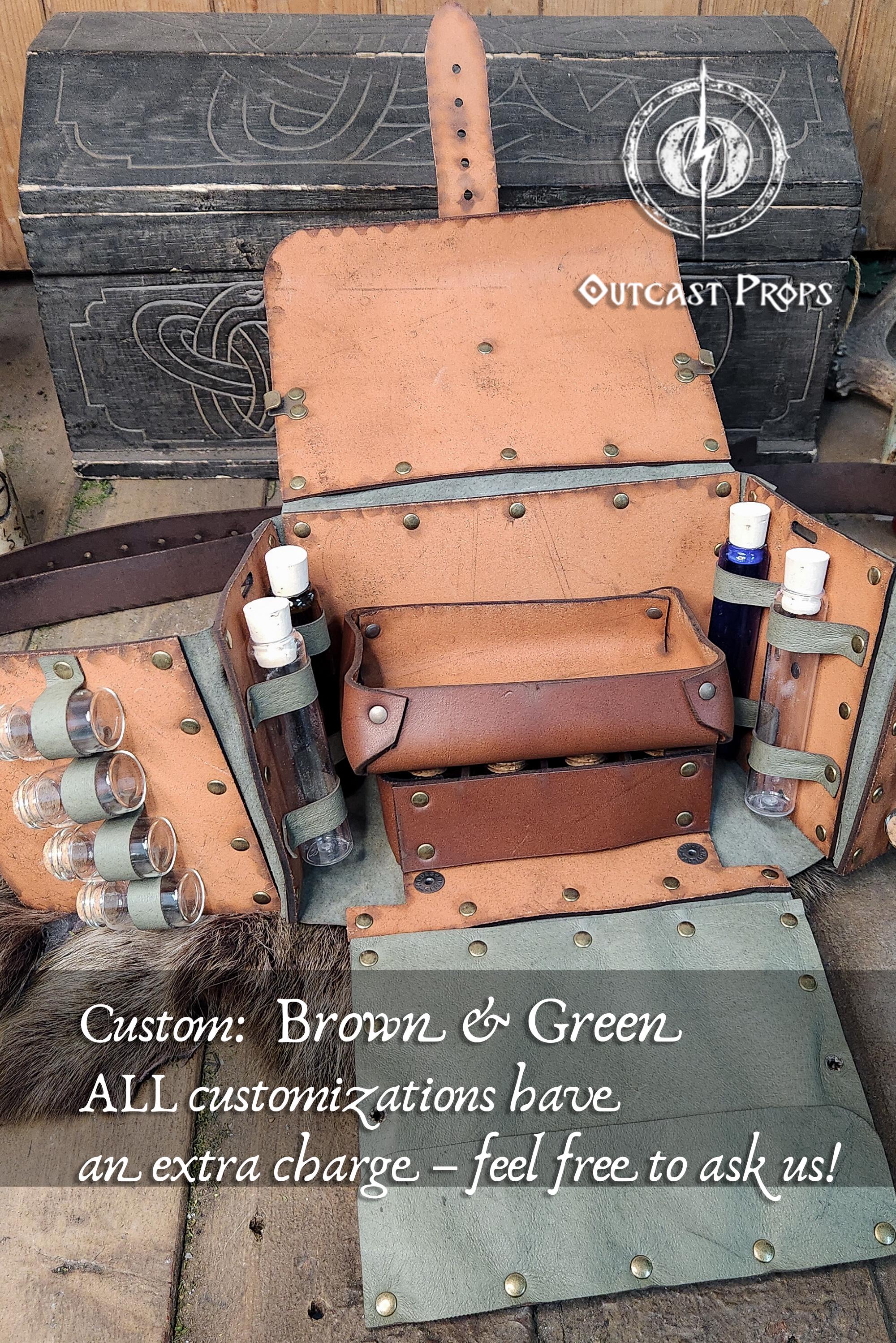 Alchemist Leather Larp Bag Potion Set for Steampunk Alchemist